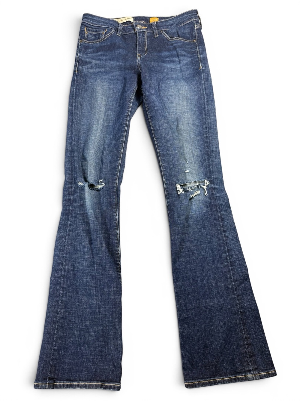 Anthropologie Pilcro High Waist Ankle Flare Jeans Dark Wash Distressed Size 28
